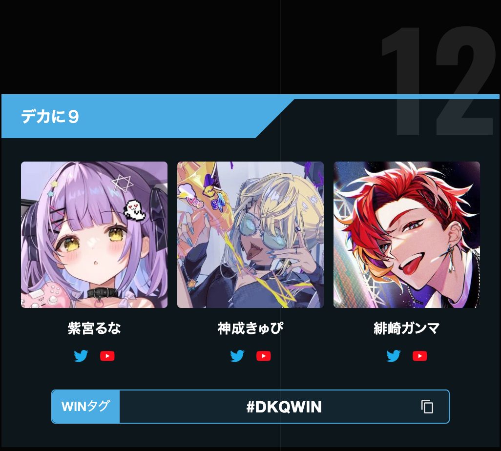 Team 12: Shinomiya Runa, Kaminari QPi, Hizaki Gamma